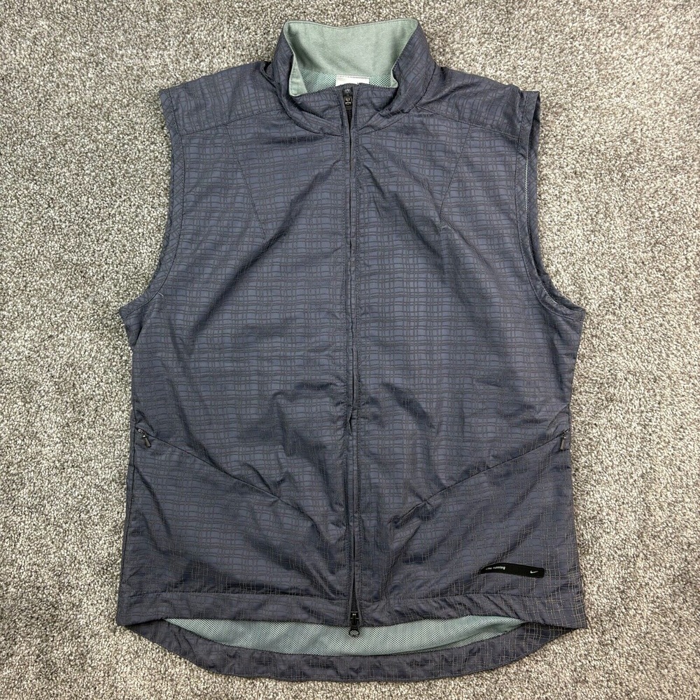 Vintage Nike Running Vest Women's Small Gray 3M Reflective Plaid Striped Zip